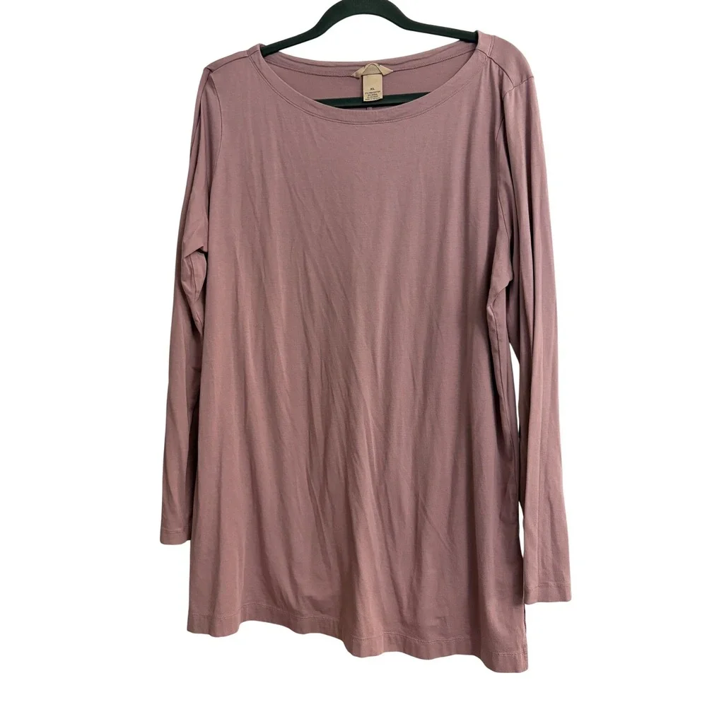 Duluth Trading Co Pima Cotton Modal Tunic Top Purple XL Long Sleeve Side Slit - Picture 1 of 7